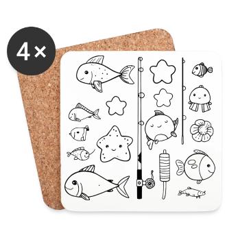 Fischen Comic Stil - Untersetzer (4er-Set) - Weiß - Vorne