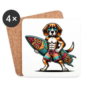 Surfeur Beagle - Dessous de verre (lot de 4) - blanc - Devant