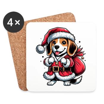 Beagle Santa Claus - Dessous de verre (lot de 4) - blanc - Devant