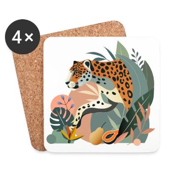 Jaguar in the Jungle - Elegant Wild Animal Illustration - Coasters (set of 4) - white - Front