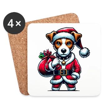 Jack Russell Terrier Santa Claus - Coasters (set of 4) - white - Front