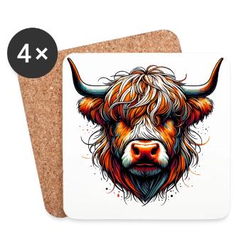 Scottish Highland Cow - Coasters (set of 4) - white - Front