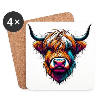 Scottish Highland Cow - Coasters (set of 4) - white - Front