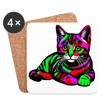 Katze - Untersetzer (4er-Set) - Weiß - Vorne