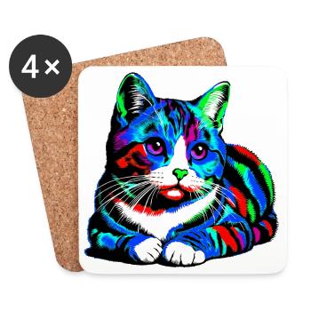 Chat - Dessous de verre (lot de 4) - blanc - Devant