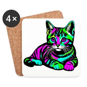 Chat - Dessous de verre (lot de 4) - blanc - Devant