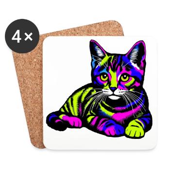 Katze - Untersetzer (4er-Set) - Weiß - Vorne