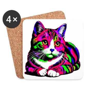 Chat - Dessous de verre (lot de 4) - blanc - Devant