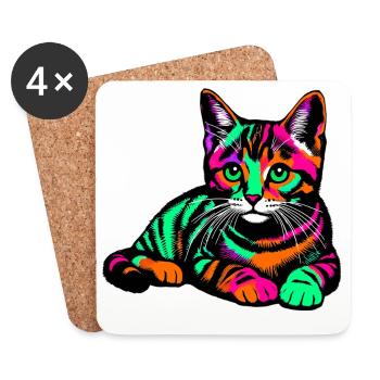 Katze - Untersetzer (4er-Set) - Weiß - Vorne