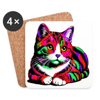 Katze - Untersetzer (4er-Set) - Weiß - Vorne