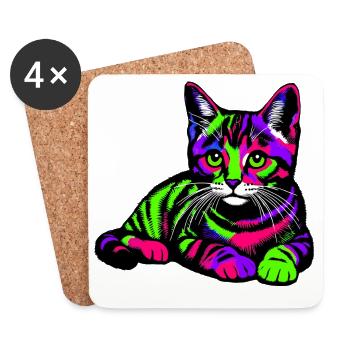 Katze - Untersetzer (4er-Set) - Weiß - Vorne