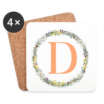 D Monogram, Couronne de fleurs, Personnalisable - Dessous de verre (lot de 4) - blanc - Devant