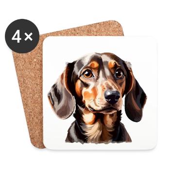 Teckel Portrait de chien ludique - Dessous de verre (lot de 4) - blanc - Devant