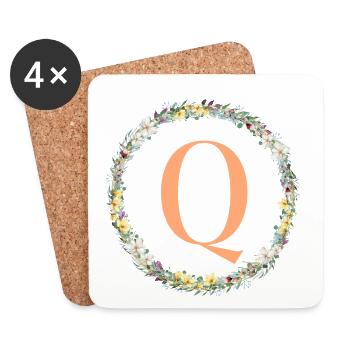 Q Monogram, Couronne de fleurs, Personnalisable - Dessous de verre (lot de 4) - blanc - Devant