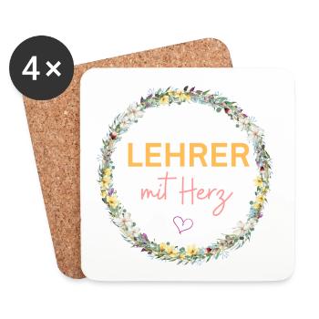 Lehrer mit Herz! Personalisierbares Design - Untersetzer (4er-Set) - Weiß - Vorne