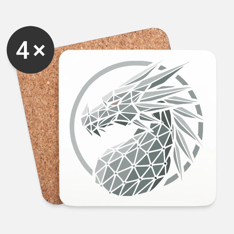 Blue Polygons Dragon Head - Coasters (set of 4) - white