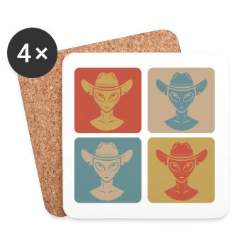 Cow-boy Alien vintage - Dessous de verre (lot de 4) - blanc - Devant