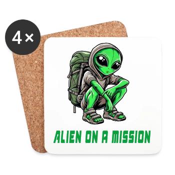 Alien en mission - Dessous de verre (lot de 4) - blanc - Devant