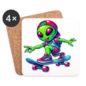 Skater Alien Design - Coasters (set of 4) - white - Front