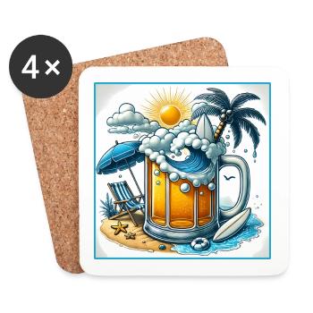 Bier & Strand – Der perfekte Urlaub - Untersetzer (4er-Set) - Weiß - Vorne