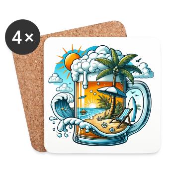 Bier & Strand – Der perfekte Urlaub - Untersetzer (4er-Set) - Weiß - Vorne