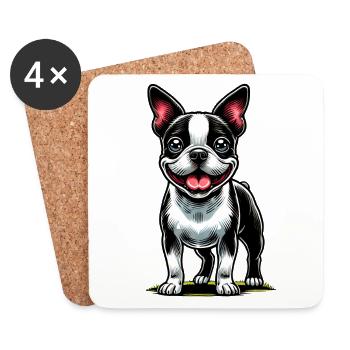 Chien Bostie mignon - Dessous de verre (lot de 4) - blanc - Devant