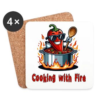 Kochen mit Feuer - Untersetzer (4er-Set) - Weiß - Vorne