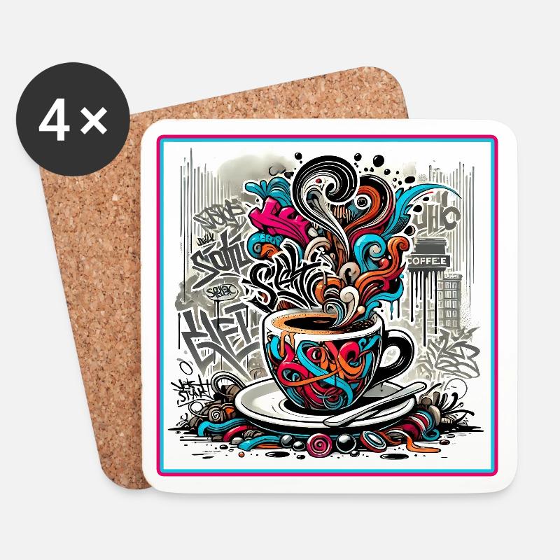 Espresso Graffiti - Untersetzer (4er-Set) - Weiß
