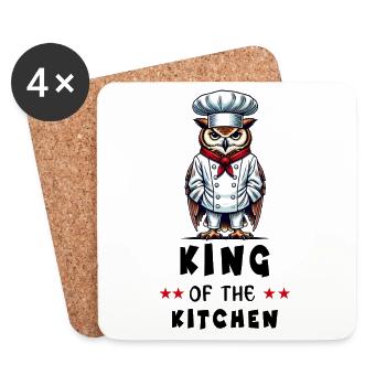 King of the Kitchen – Owl as Master Chef - Coasters (set of 4) - white - Front