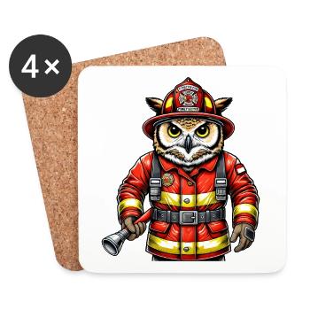 Hibou des pompiers – Le courage rencontre la sagesse - Dessous de verre (lot de 4) - blanc - Devant