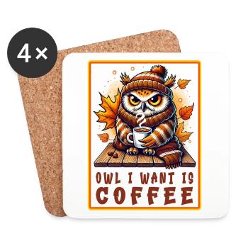 Eulen Kaffee Desgin - Untersetzer (4er-Set) - Weiß - Vorne