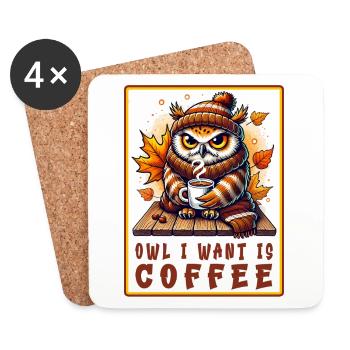 Eulen Kaffee Desgin - Untersetzer (4er-Set) - Weiß - Vorne
