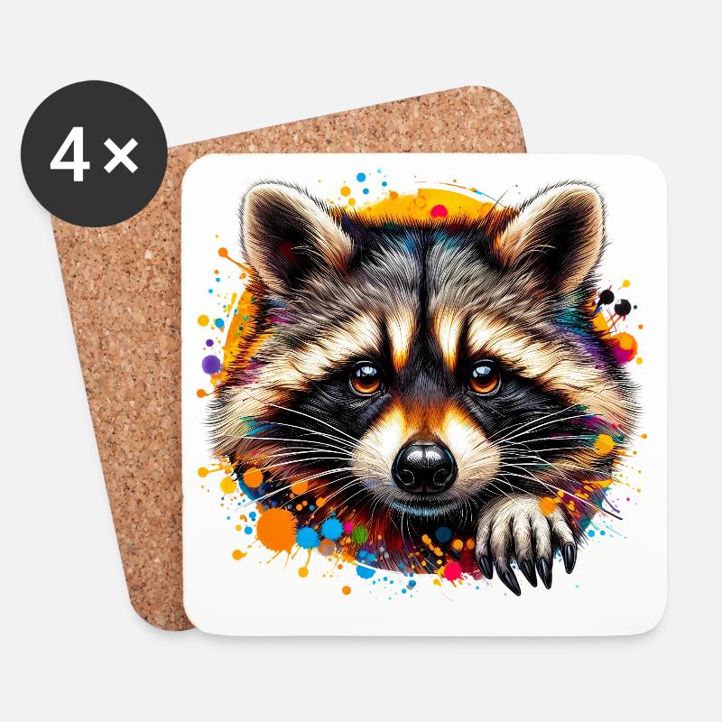 Waschbär - Untersetzer (4er-Set) - Weiß