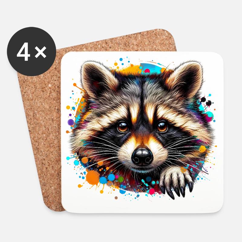 Waschbär - Untersetzer (4er-Set) - Weiß