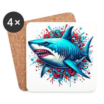 Requin - Dessous de verre (lot de 4) - blanc - Devant