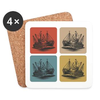 Cutter de pêche vintage – Maritime Nostalgia - Dessous de verre (lot de 4) - blanc - Devant