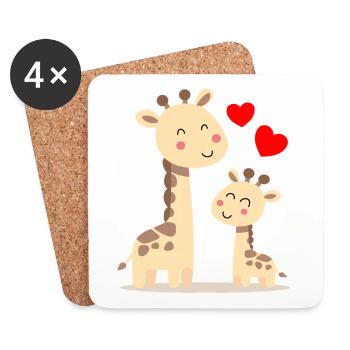 Baby Giraffe mit Mami Giraffe - Untersetzer (4er-Set) - Weiß - Vorne