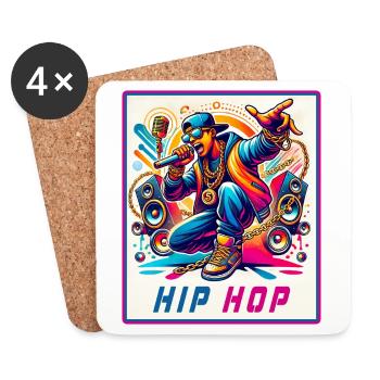 Hip-Hop Vibes – Rappeur avec micro - Dessous de verre (lot de 4) - blanc - Devant