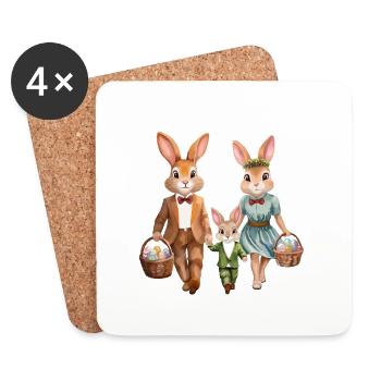Family of Bunnies on Easter Egg Hunt - Coasters (set of 4) - white - Front