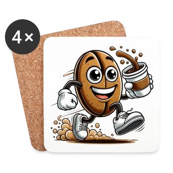 Coffee to Go – Happy Coffee Bean - Coasters (set of 4) - white - Front