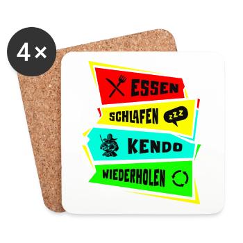 Essen Schlafen Kendo Wiederholen - Untersetzer (4er-Set) - Weiß - Vorne