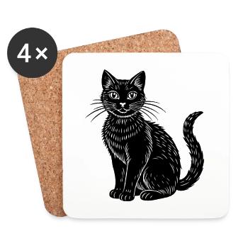 Schwarze Katze - Untersetzer (4er-Set) - Weiß - Vorne