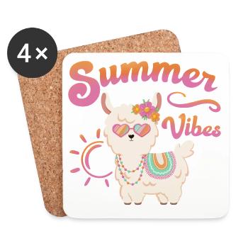Lama Sommer Alpaka - Summer vibes - Sommerstimmung - Untersetzer (4er-Set) - Weiß - Vorne
