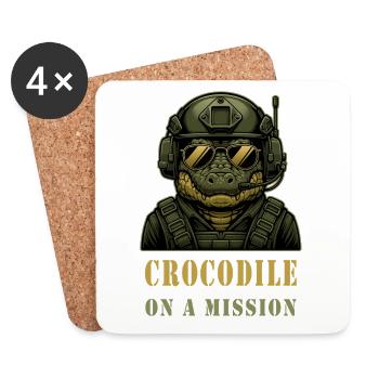 Krokodil in Mission - Untersetzer (4er-Set) - Weiß - Vorne