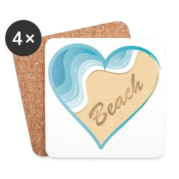 Motif de plage en forme de cœur avec lettrage Beach - Dessous de verre (lot de 4) - blanc - Devant