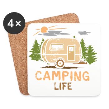 camping life - cartoon camper and nature - Coasters (set of 4) - white - Front