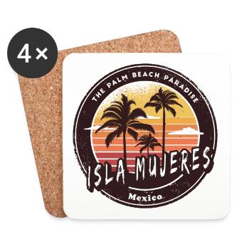 Isla Mujeres Mexico Palm Trees Beach Design - Coasters (set of 4) - white - Front