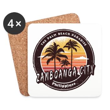 Zamboanga City Philippines Plage Palmiers Design - Dessous de verre (lot de 4) - blanc - Devant