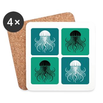 Méduse – Art minimal de l’océan - Dessous de verre (lot de 4) - blanc - Devant