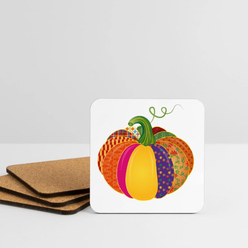 Patchwork Pumpkin – Colorful Patterned Autumn Decoration Coasters (set of 4)